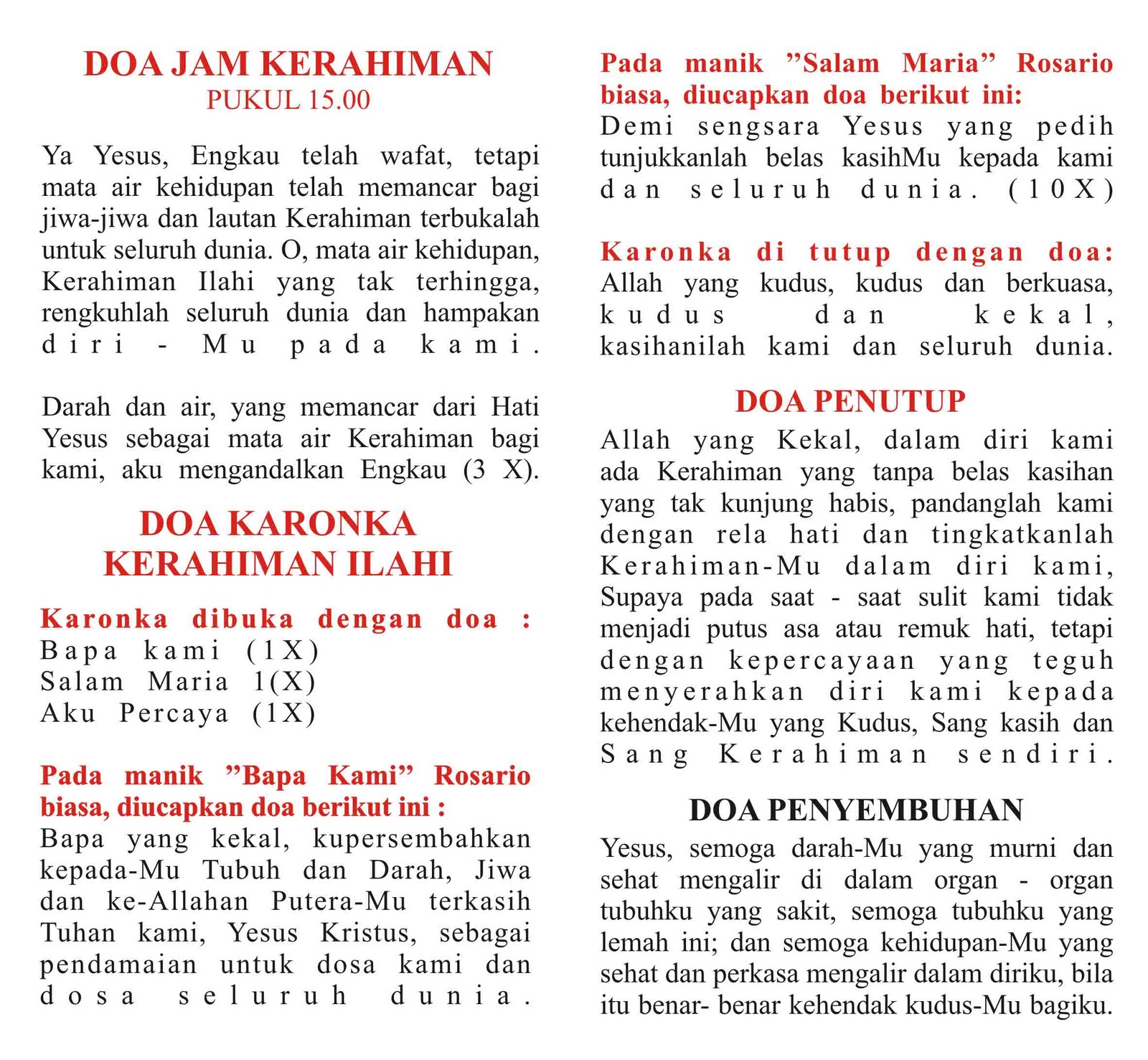 Doa kerahiman ilahi dan koronka